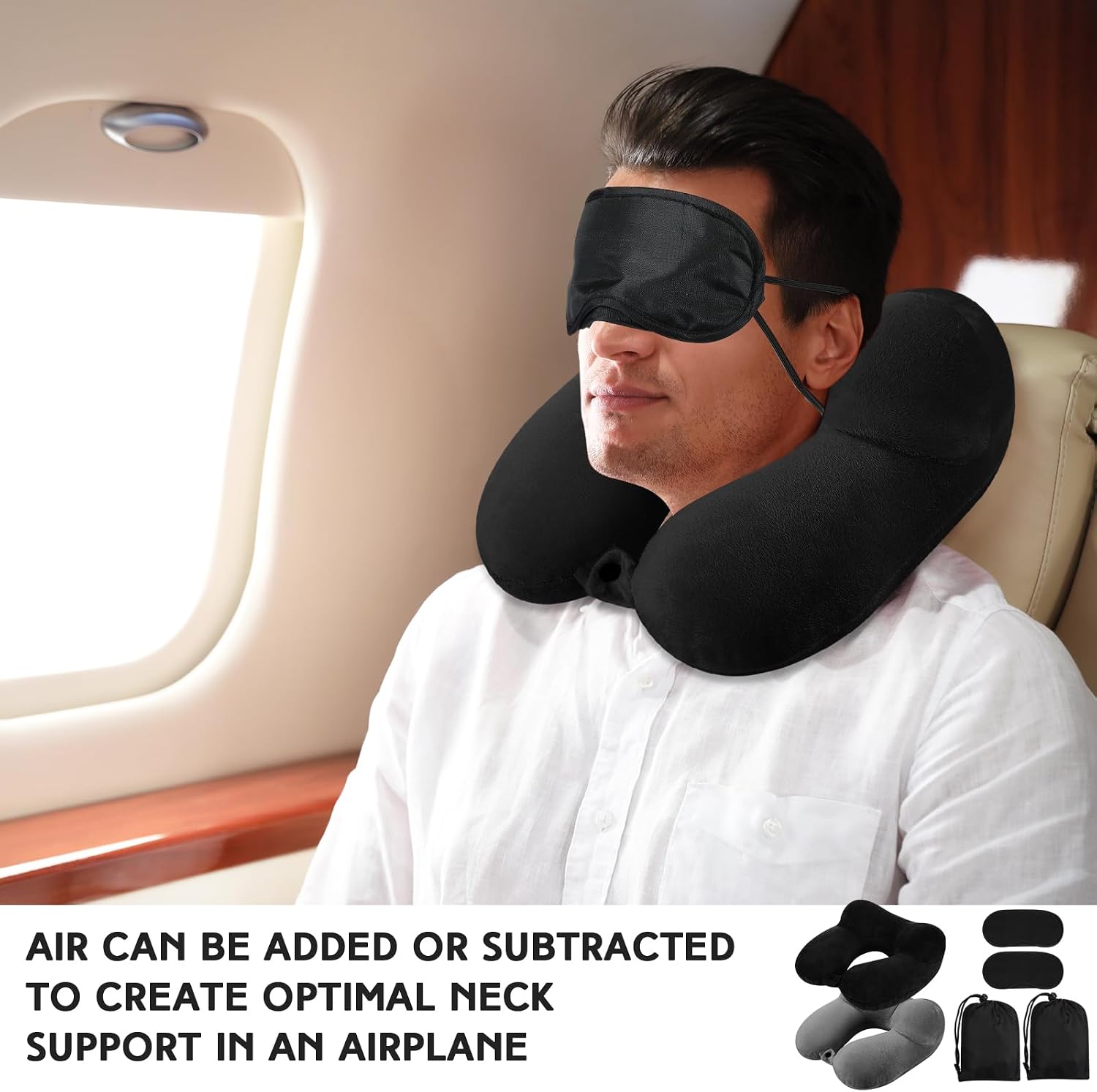 Sintuff 2 Pack Inflatable Travel Pillow for Airplanes Inflatable Neck Flight Pillows with Compact Bag and Blindfold for Traveling…