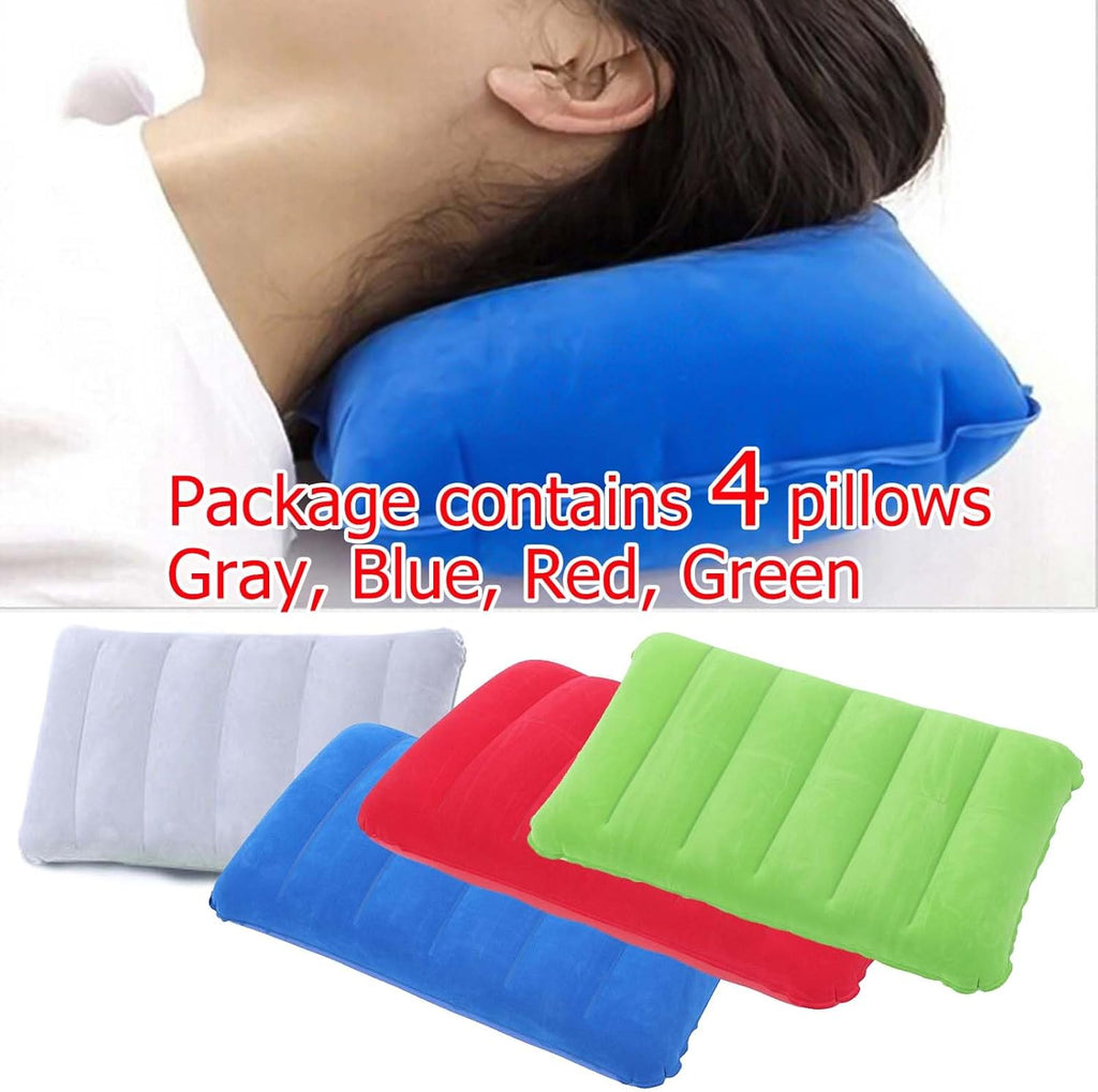 4Pack Ultralight Inflatable Travel Pillow, Small Squared Flocked Fabric Air Pillow for Traveling, Holiday Trip, Hiking…