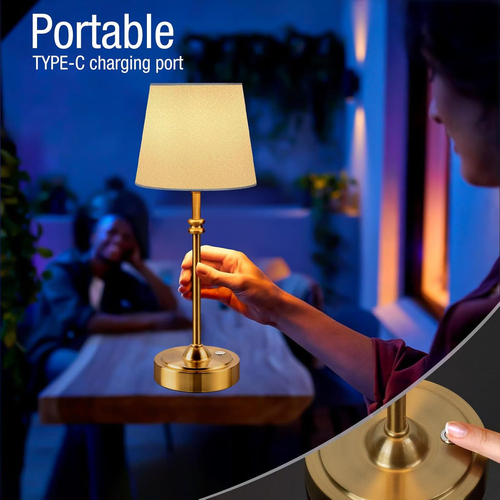 ONEWISH Cordless Lamp-Battery Operated Table lamp, 4000mAh Rechargeable, Stepless Dimmable, Small Touch Bedside Lamp with Fabric Shade…