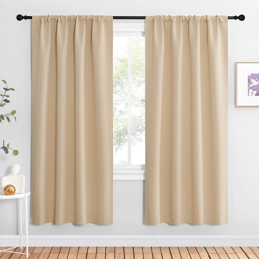 NICETOWN Kitchen Room Darkening Curtains - Panel Home Fashion Thermal Insulated Solid Rod Pocket Curtains for Window(Biscotti Beige, 1…