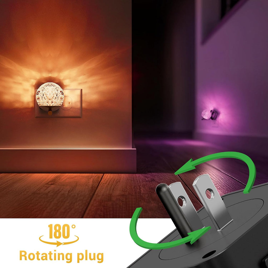 L LOHAS LED Night Lights Plug Into Wall 2 Pack, Dusk to Dawn Sensor,10-Color RGB Dimmable Night Light, 180°Rotating Plug in Night Light…