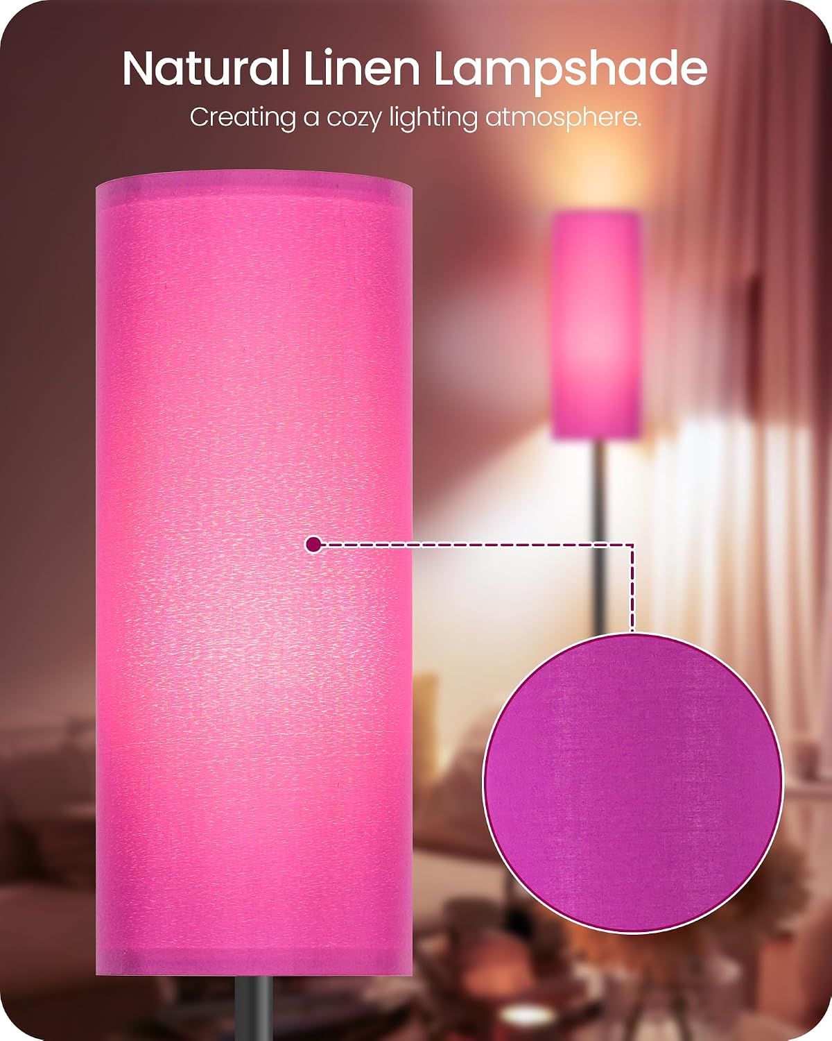 Dimmable Purple Floor Lamp for Living Room with Remote and Foot Switch, Corner Floor Lamp for Bedroom, 64.4" Standing Tall Lamp, 10W…