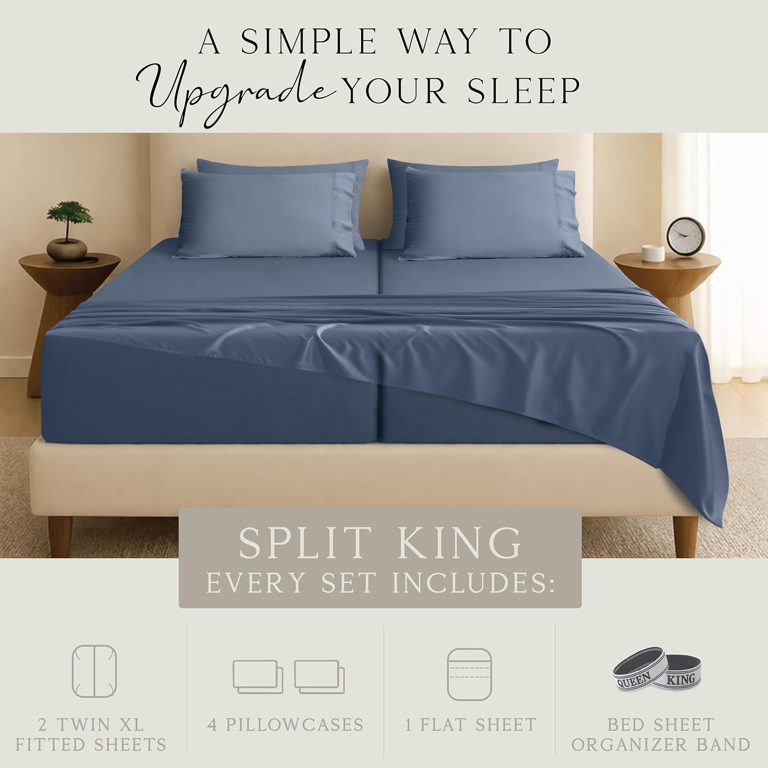 KARISSA MAE 7 Piece Pure Viscose from Bamboo Split King Size Sheet Set | 100% FSC Certified | Luxuriously Soft | Cooling | 18" Deep…