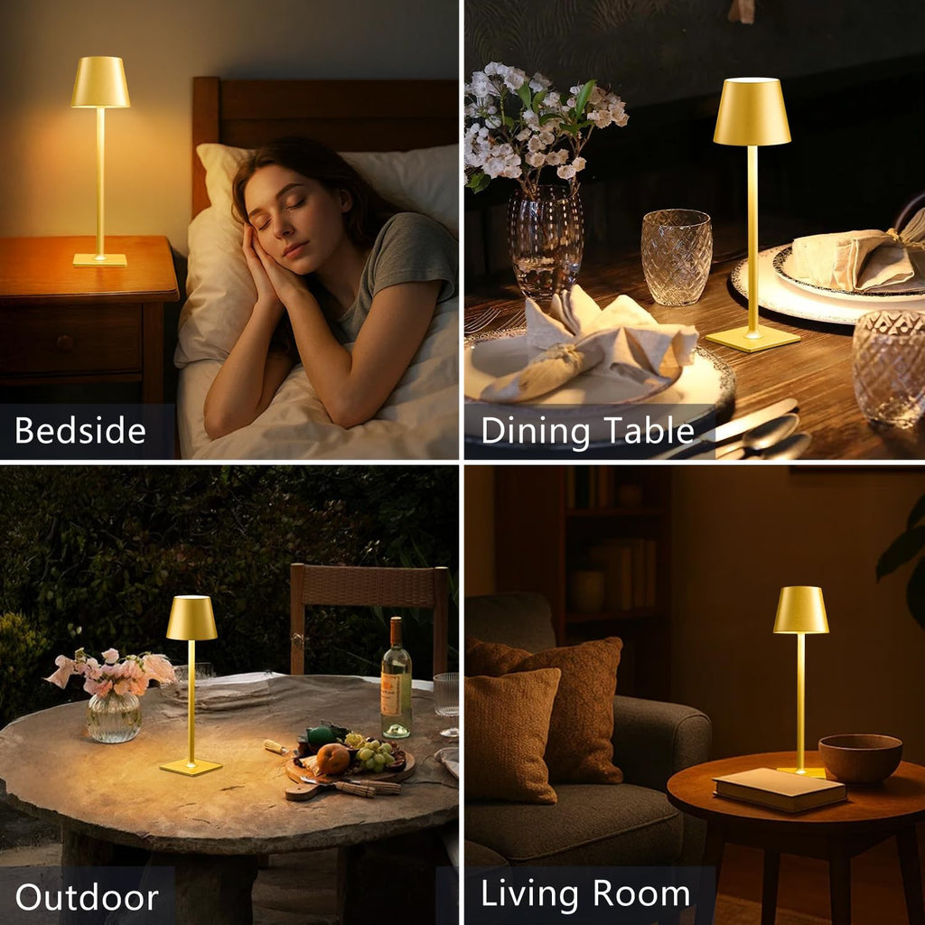Yogaret 2 Pack Gold Rechargeable Table Lamps, Cordless Lamp with 6000mAh Battery Operated, Wireless Lamp for Restaurant Home Dinner Dining…