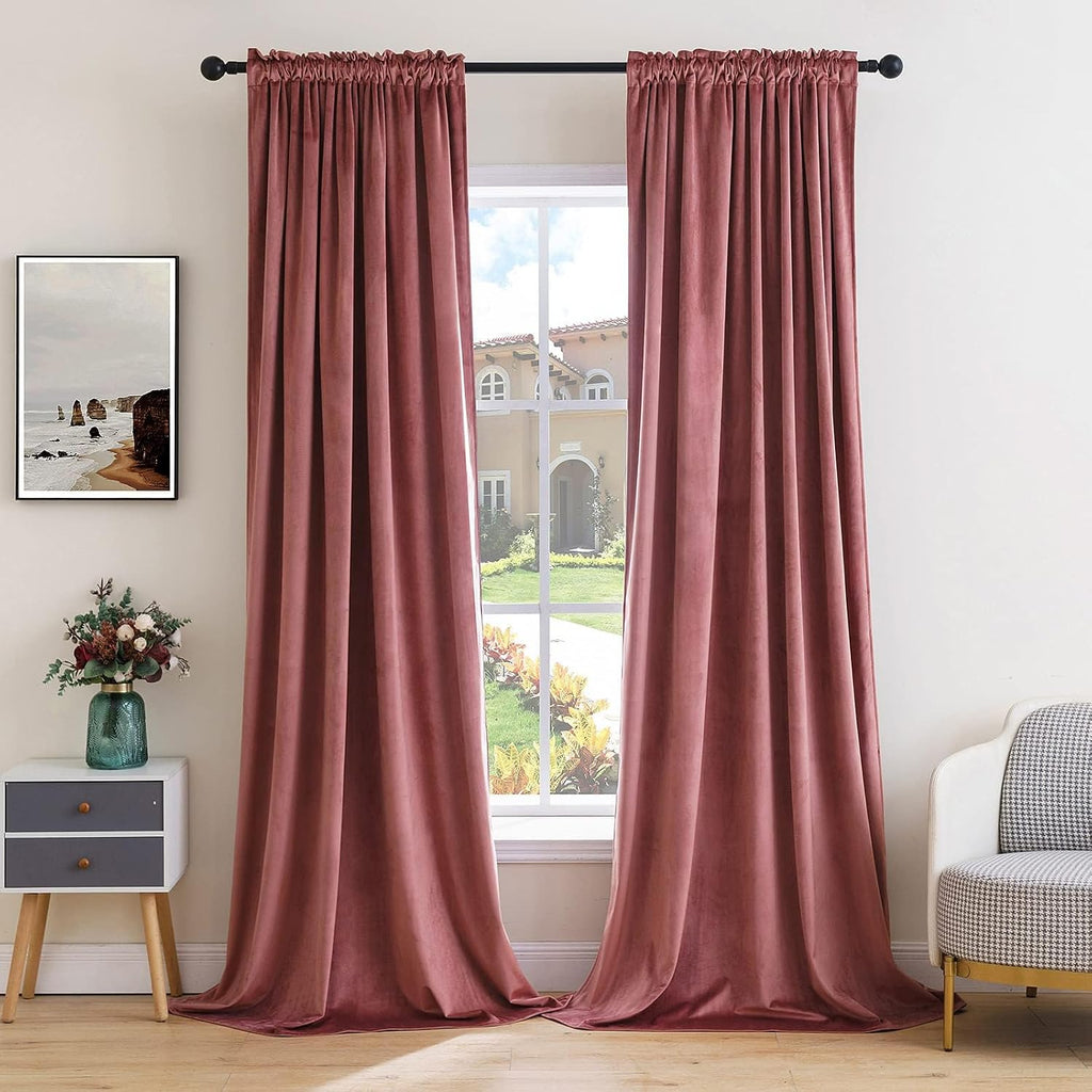 MIULEE Dusty Rose Pink Velvet Curtains Thermal Insulated Blackout Curtain Drapes for Bedroom Living Room Darkening 94 Inches Long…