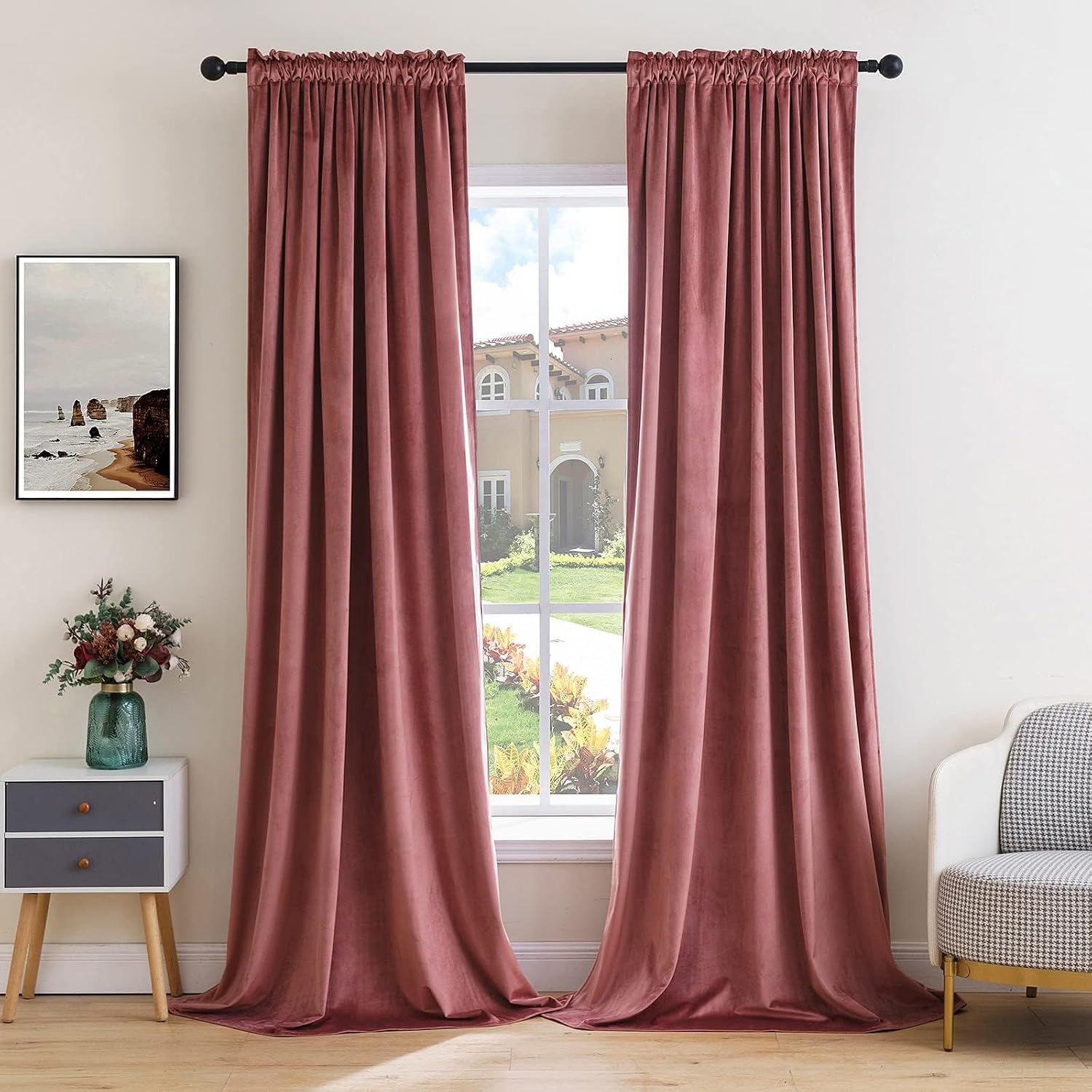 MIULEE Dusty Rose Pink Velvet Curtains Thermal Insulated Blackout Curtain Drapes for Bedroom Living Room Darkening 94 Inches Long…