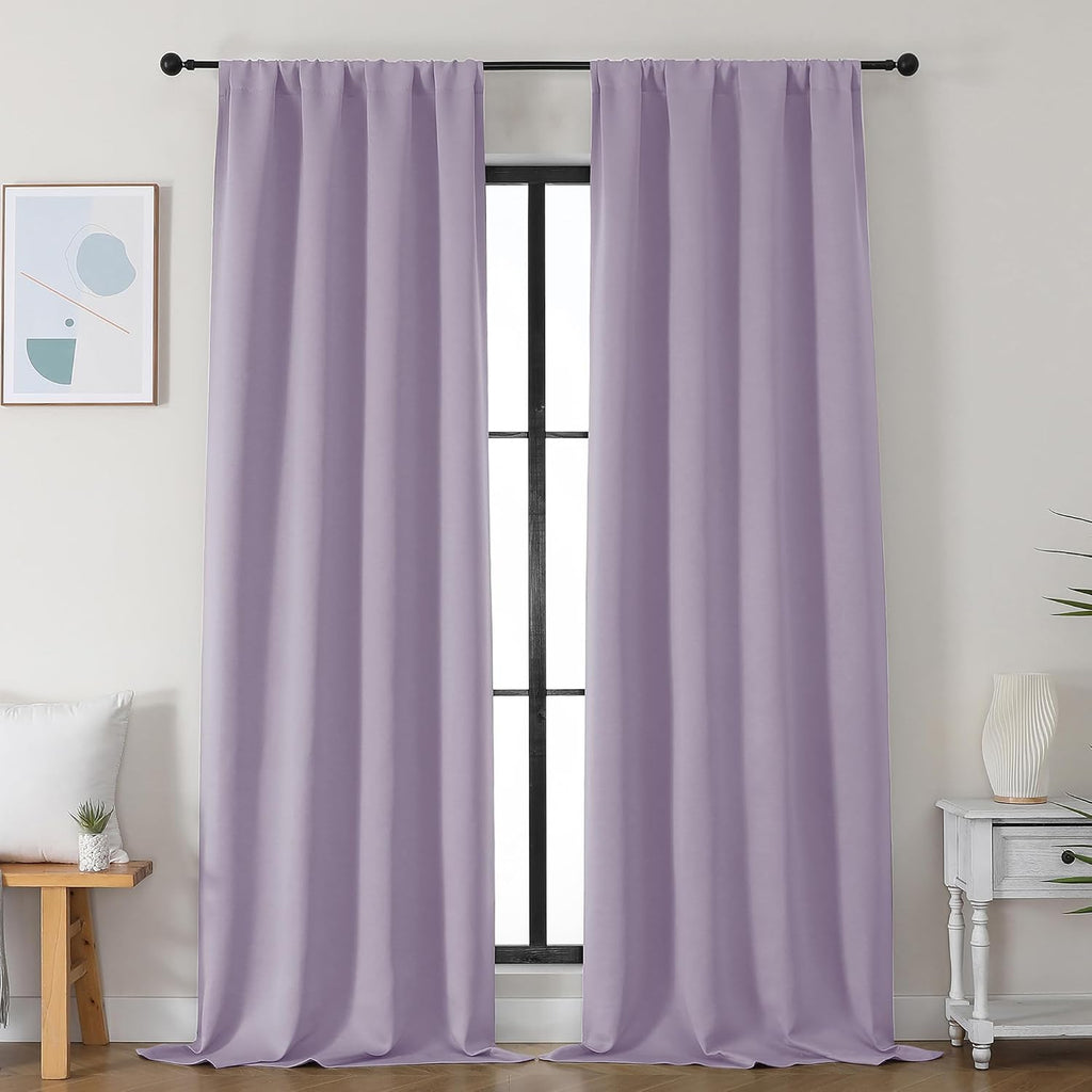 Simplebrand Ava Lilac Blackout Curtains for Bedroom 96 Inches Long 2 Panels, Solid Thermal Insulated, Energy Saving Nursery Window Treatmen…