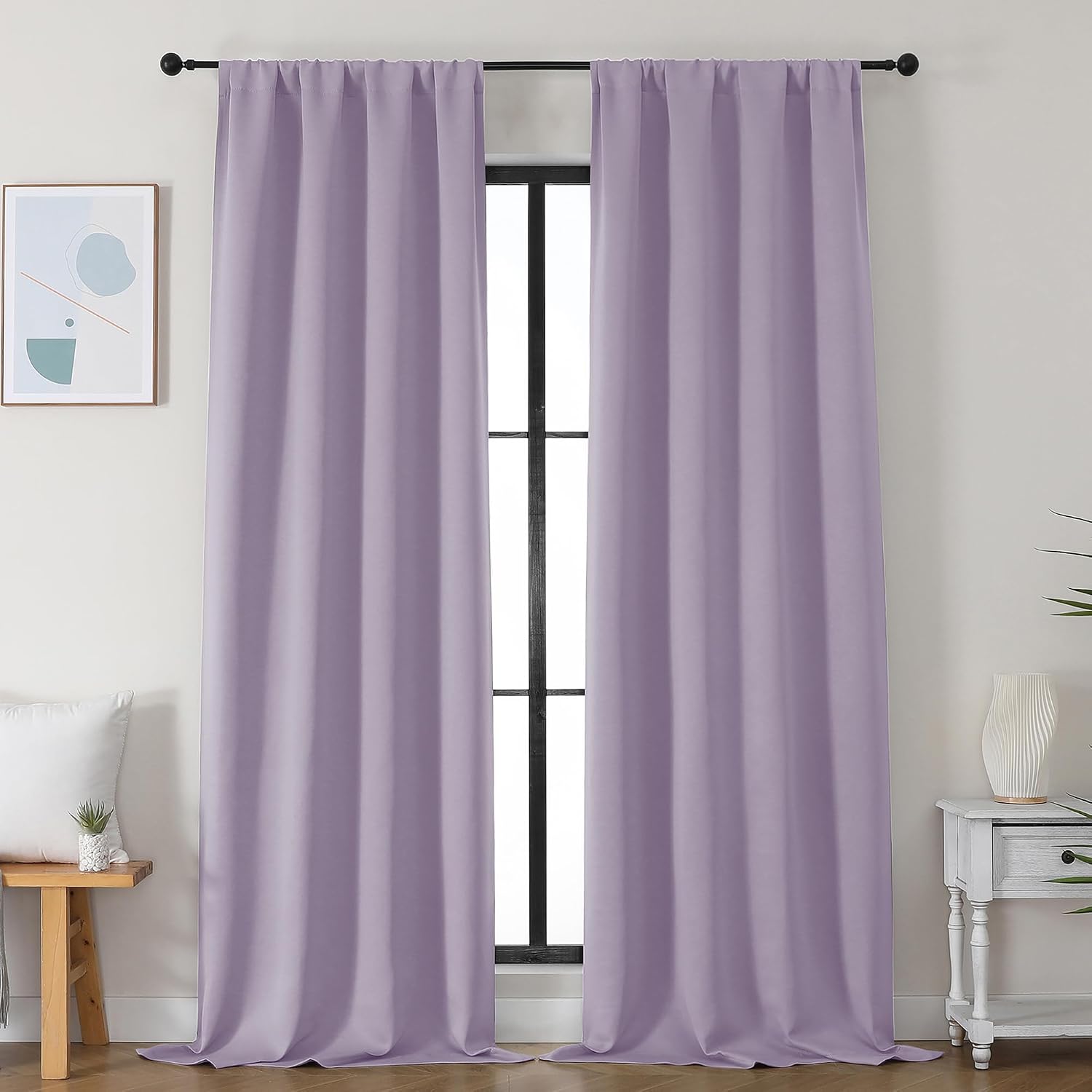 Simplebrand Ava Lilac Blackout Curtains for Bedroom 96 Inches Long 2 Panels, Solid Thermal Insulated, Energy Saving Nursery Window Treatmen…
