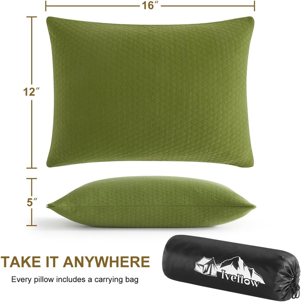 Ivellow Memory Foam Travel Pillow - Compact, Lightweight, Breathable & Hypoallergenic - Adults & Kids - Camping, Hiking, Travel - Avocado G…