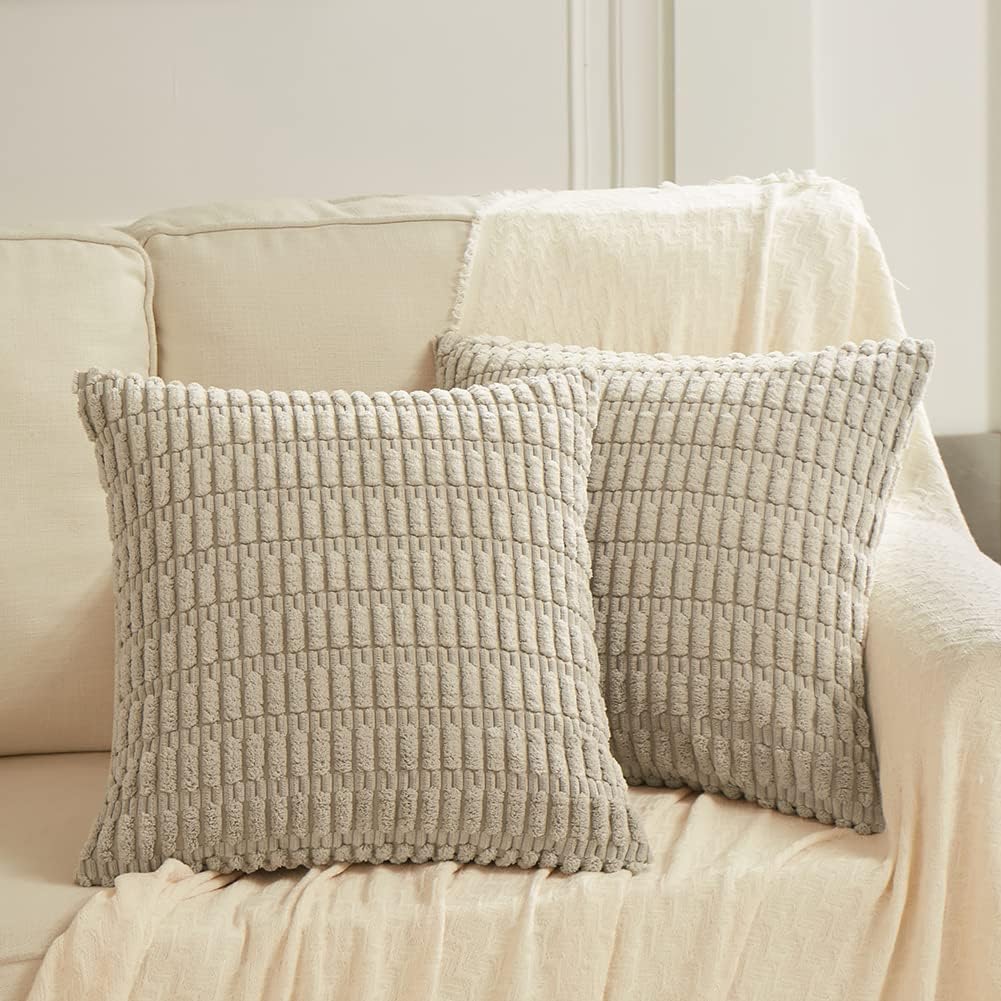 Fancy Homi Decorative Throw Pillow Covers for Bed Couch Bedroom Bench, Soft Corduroy Solid Pillow Case, Rustic Farmhouse Boho Room…