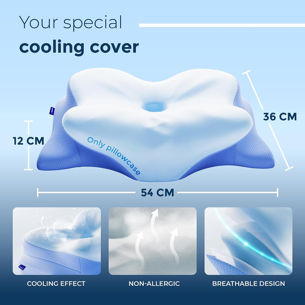 Derila Ergo Pillowcase Cervical Neck Pillow for Sleeping Pillow Case Contour Memory Foam Pillows for Back, Side Sleeper (Pillowcase…