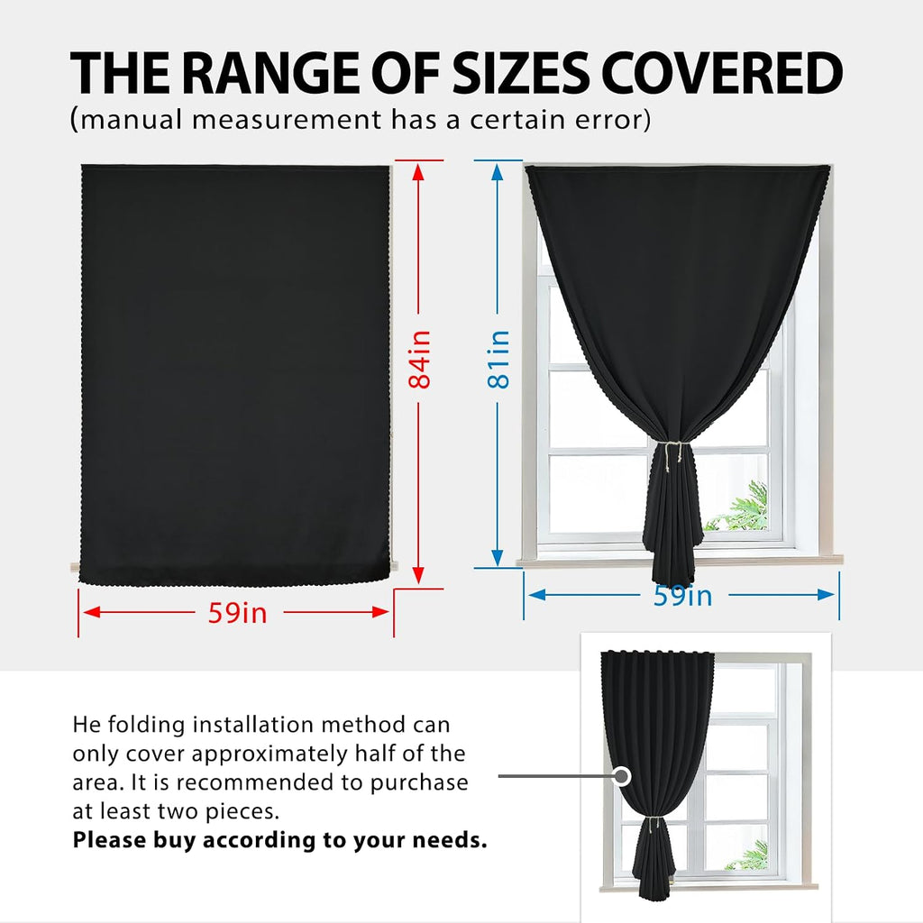 Jilron Paste Style Curtains for Windows, Bedroom Blackout Curtains for - Thermal Lnsulated No Drill Curtains Room Darkening Black Small Drap…