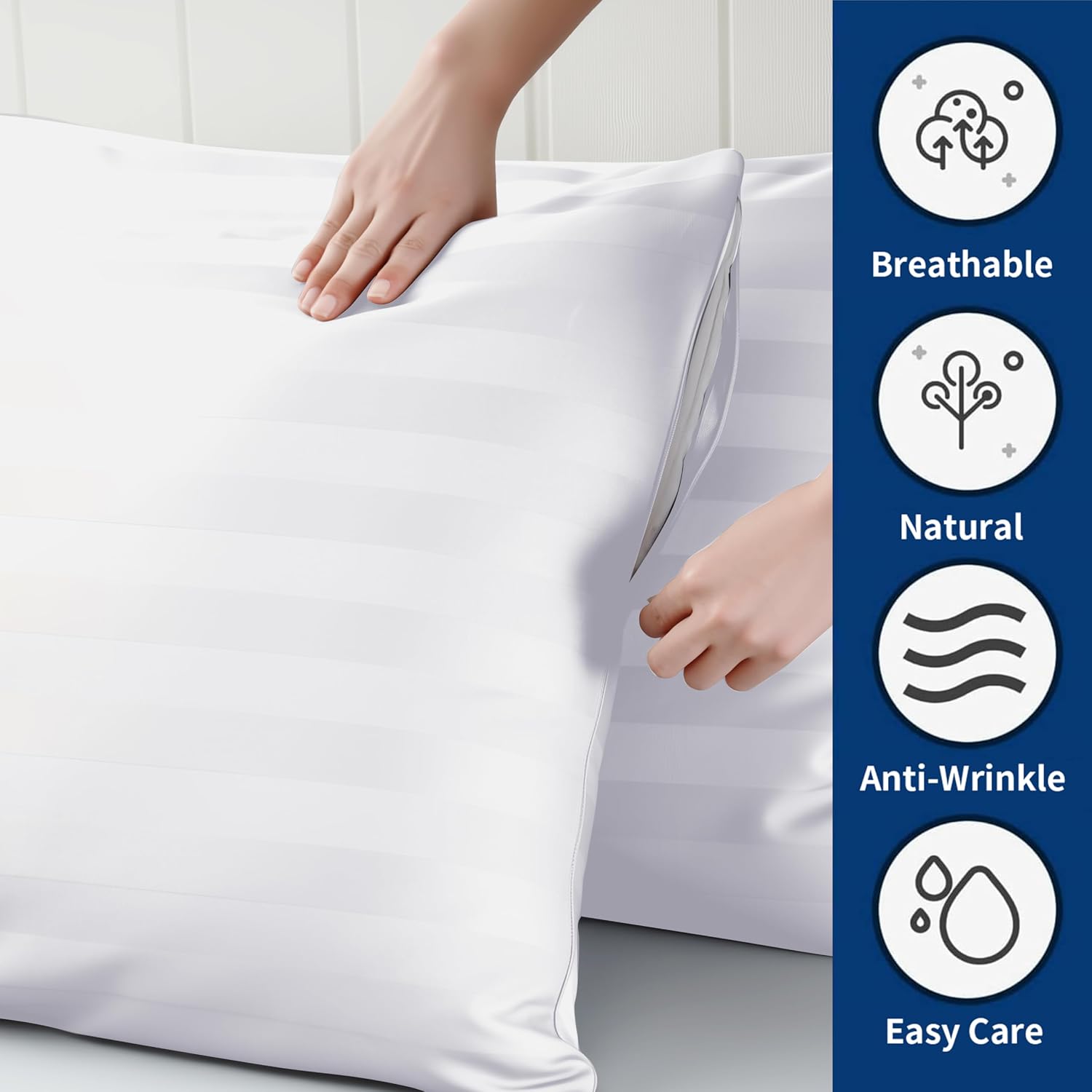 ZaizaiHome Pillow Cases Standard Size, 100% Egyptian Cotton Pillow Protectors with Zipper, 400 Thread Count Sateen Weave White Pillowcases…