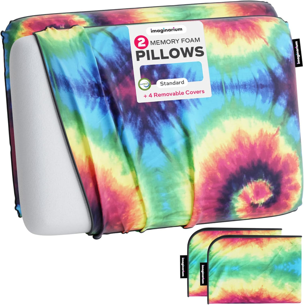 Imaginarium 2 Pack Memory Foam Pillows for Bed – 16" x 24" Standard – Fun Decorative Colorful Pillow for Sleeping – Back, Stomach & Side…
