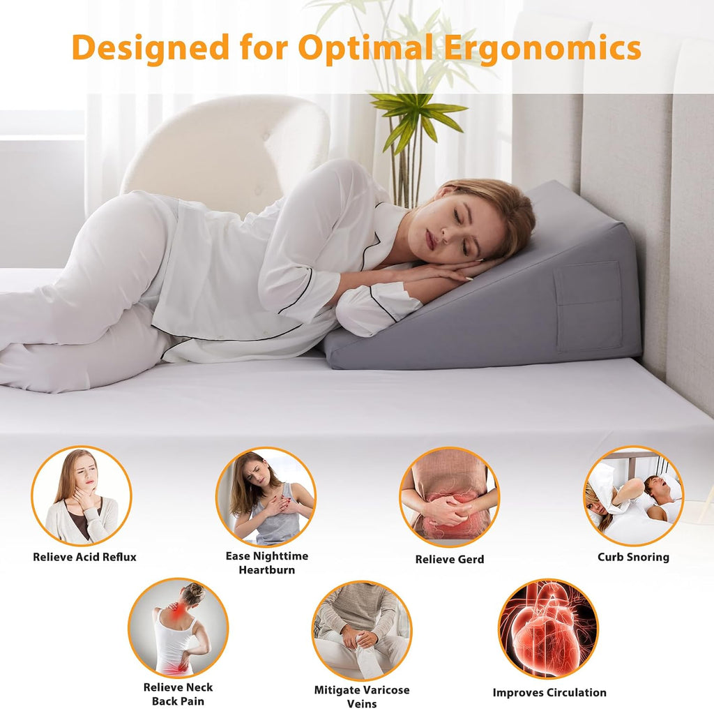 Ruqmuis Wedge Pillow for Sleeping, 10" Bed Wedge Pillow for Headboard, Triangle Incline Wedges for Acid Reflux, Pillow Wedge for Back, Ele…