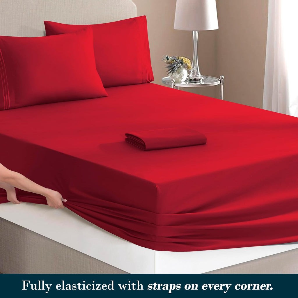 MocassiLuxuryBedding Mocassi Queen Size 4-Piece Bed Sheet Set - 1800 Hotel Quality Microfiber 18-24 Inches Extra Deep Pocket Fitted Sheet-…