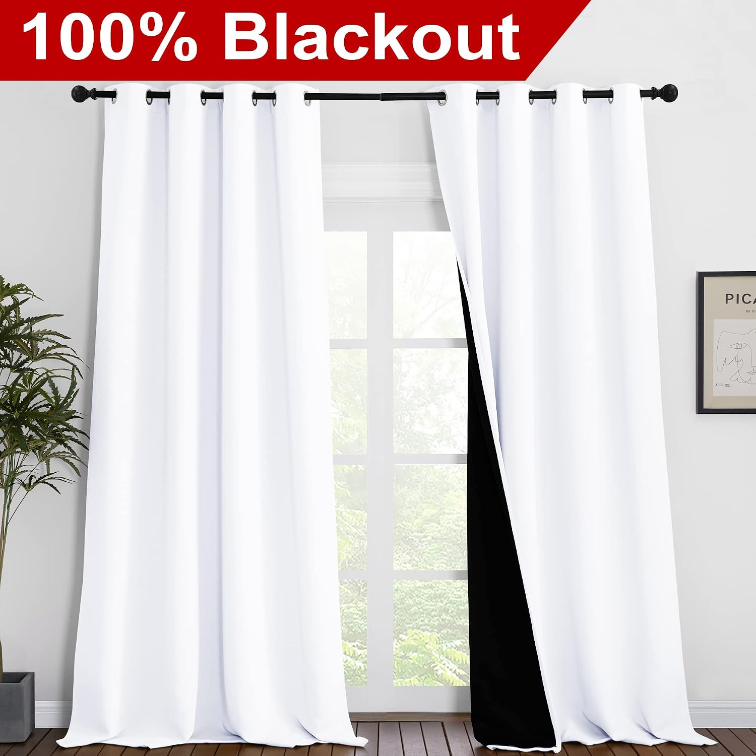 Nicetown White 100% Blackout Curtains for Windows, Super Heavy-Duty Black Lined Total Darkness Drapes for Bedroom, Privacy Assured Window T…