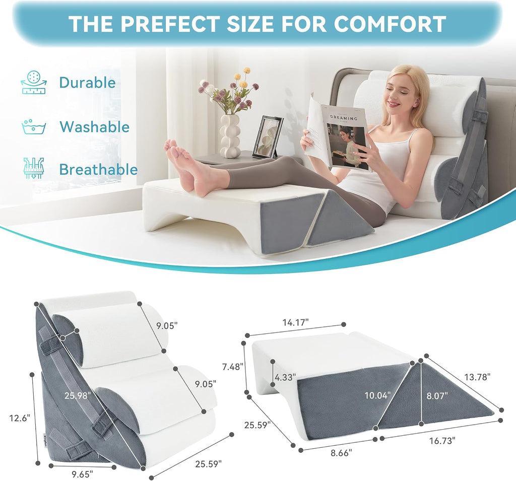 KINGFUN-Anexcitingoption Kingfun 6PCS Orthopedic Bed Wedge Pillow Set for Headboard, Post Surgery Memory Foam Support Pillows for Back, Nec…