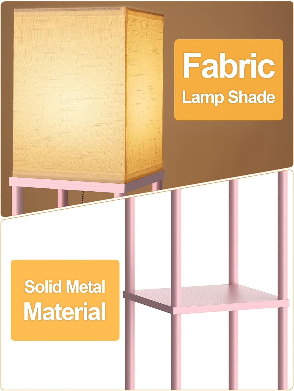Pink Floor Lamp with Shelves for Living Room, Shelf Floor Lamp with 3 CCT LED Bulb, Corner Display Standing Column Lamp Etagere Organizer…