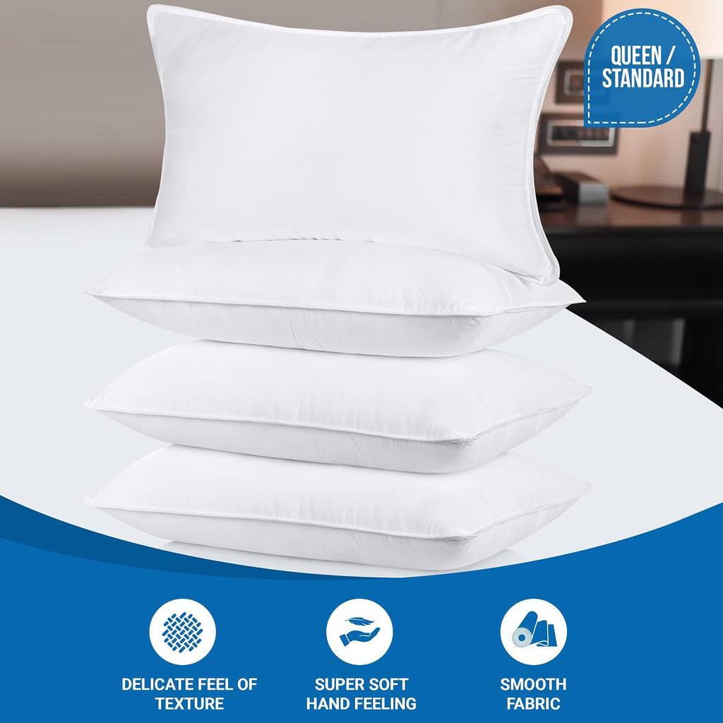 Utopiabedding Utopia Bedding Bed Pillows for Sleeping (White), Queen Size Set of 4, Hotel Pillow, Cooling Pillows for Side, Back or Stomach…