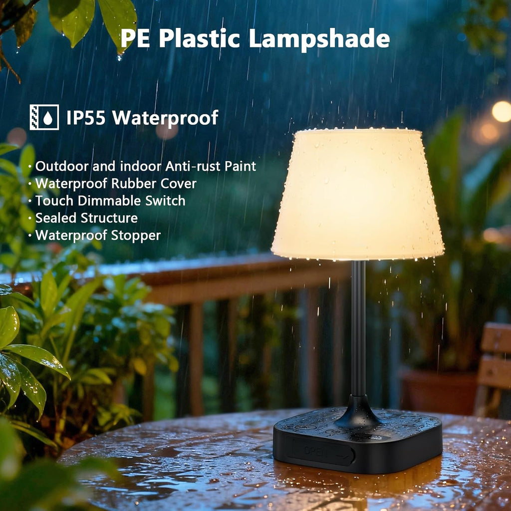 Table Lamp - 8000mAh Cordless Rechargeable Battery and Dimmable LED Display Touch Lamp for Patio Bedroom (Black, 1 Pack)