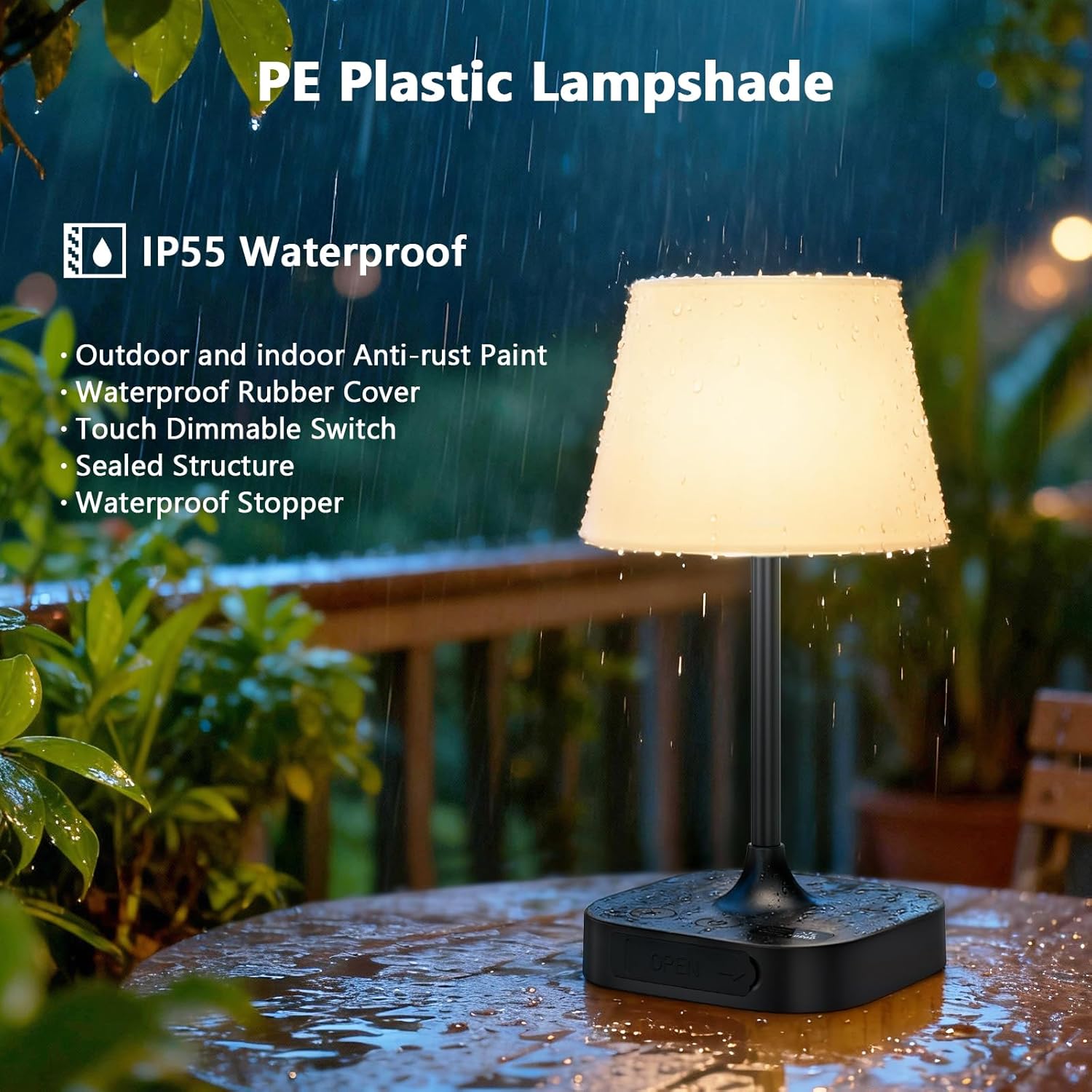 Table Lamp - 8000mAh Cordless Rechargeable Battery and Dimmable LED Display Touch Lamp for Patio Bedroom (Black, 1 Pack)