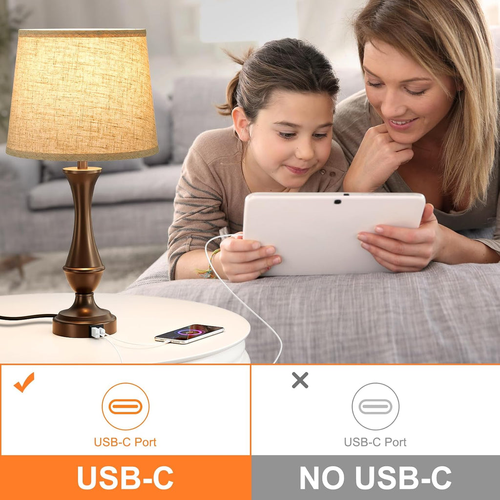 Seealle Upgraded Touch Lamps for Night Stands Set of 2 - Bedside Lamps with USB C+A, 3 Way Dimmable for Bedroom Living Room End Tables…