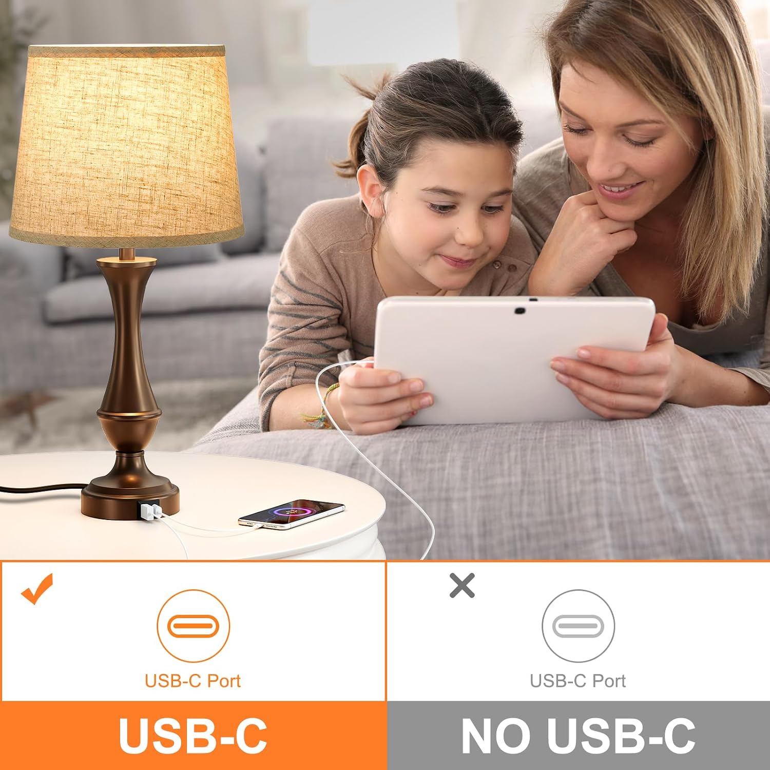 Seealle Upgraded Touch Lamps for Night Stands Set of 2 - Bedside Lamps with USB C+A, 3 Way Dimmable for Bedroom Living Room End Tables…