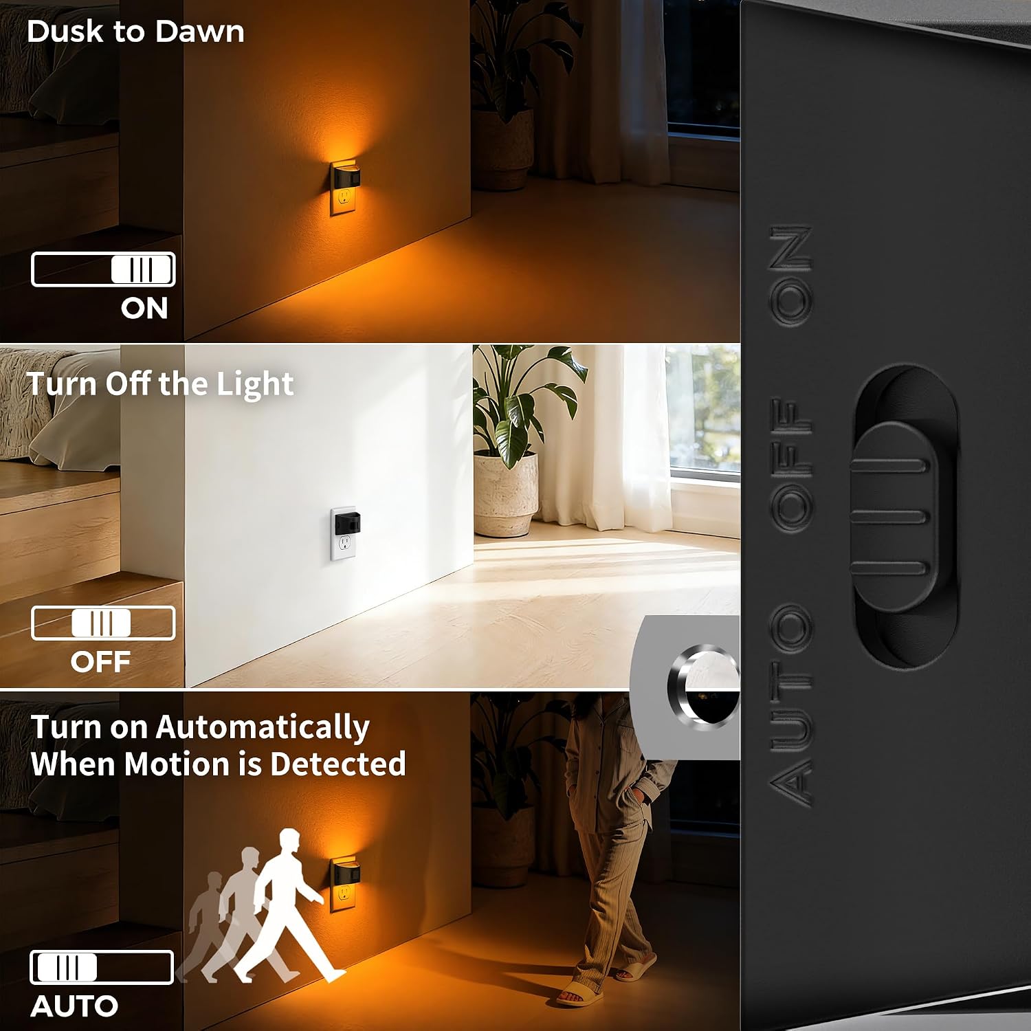 DORESshop LED Night Light[2 Pack], Night Lights Plug into Wall, 3 Mode Plug in Night Light with Motion Sensor, Dusk to Dawn Sensor…