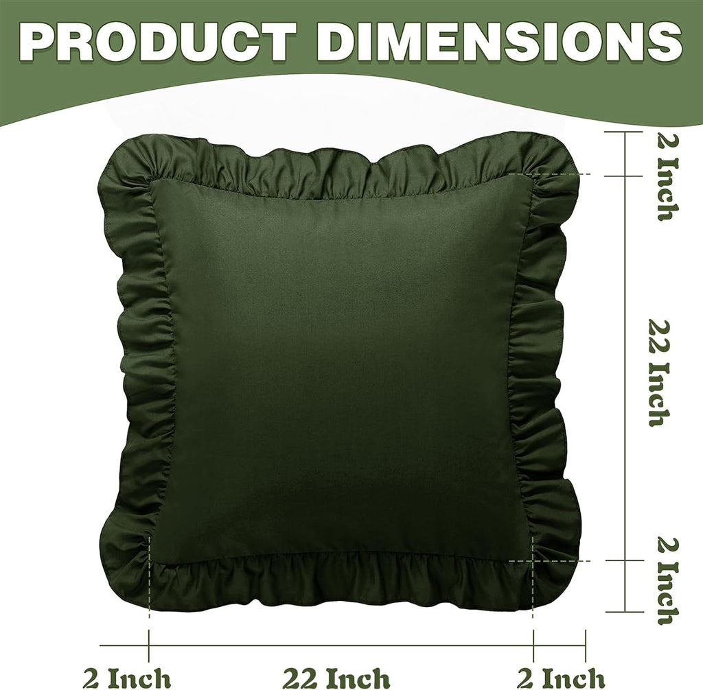 KKJIAF Ruffle Pillow Cases 22x22 Inches, Olive Green Square Ruffled Pillow Covers Set of 2, Microfiber Wrinkle Resistant Pillow Shams…