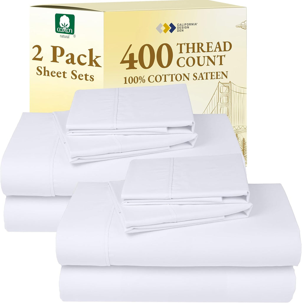 CaliforniaDesignDen California Design Den Pack of 2 Queen Bedsheet Sets - 400 Thread Count 100% Cotton Sateen - Soft and Breathable Sheets,…