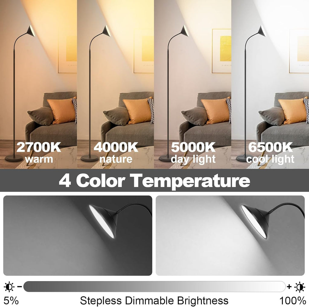 mukuxin 76" LED Floor Lamp, 18W/1800LM Super Bright Reading Standing Lamp, Stepless Dimmable&Adjustable Color Temperature 2700K-6500K…