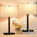 Lynnoland 21" Set of 2 Table lamp with USB A+C & AC Outlets, Touch Control 3-Way Dimmable Nightstand Lamps for Bedroom Living Room Office…