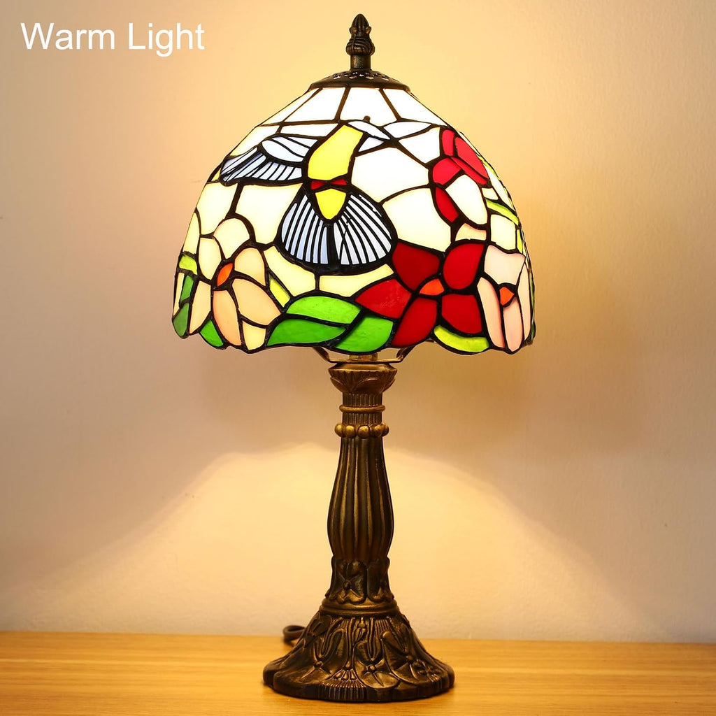 Tiffany Style Table Lamp, Hummingbird Style Stained Glass Lamp, 8 Inch Small Antique Lamp, for Bedside Nightstand Bedroom Living Room…