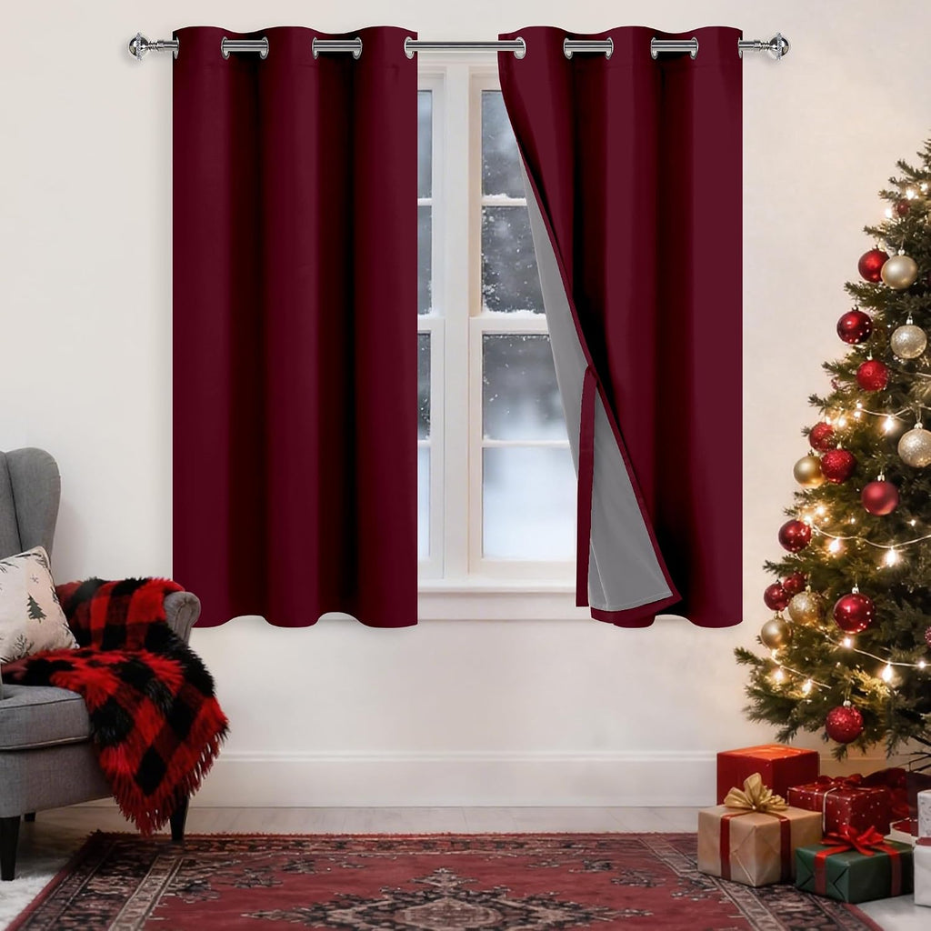 Xwzo Full Shading Blackout Curtains 54 Inches Length - Heat and Light Blocking Ring Top Window Drapes with Black Liner Backing for Bedroom…