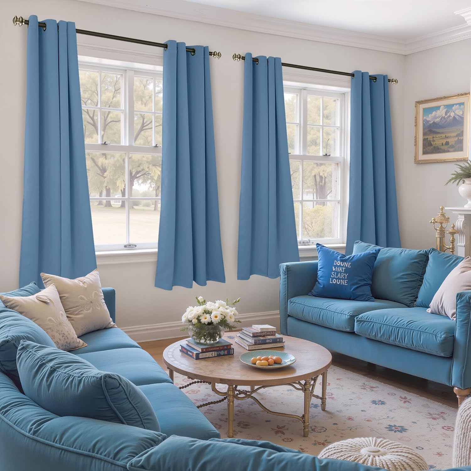 YoungsTex Blackout Curtains for Bedroom 63 Inch Length 2 Panels - Thermal Insulated Window Drapes with Grommet Room Darkening Ocean Color f…