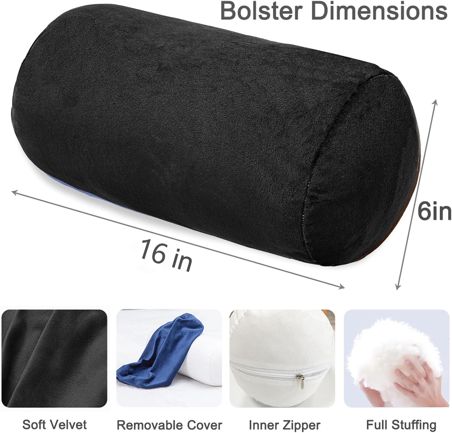1Middleone 1 MIDDLE ONE Bolster Pillow with Removable Velvet Cover, Round Cylinder Neck Roll Pillow for Head, Back, Leg Support, Decorative…