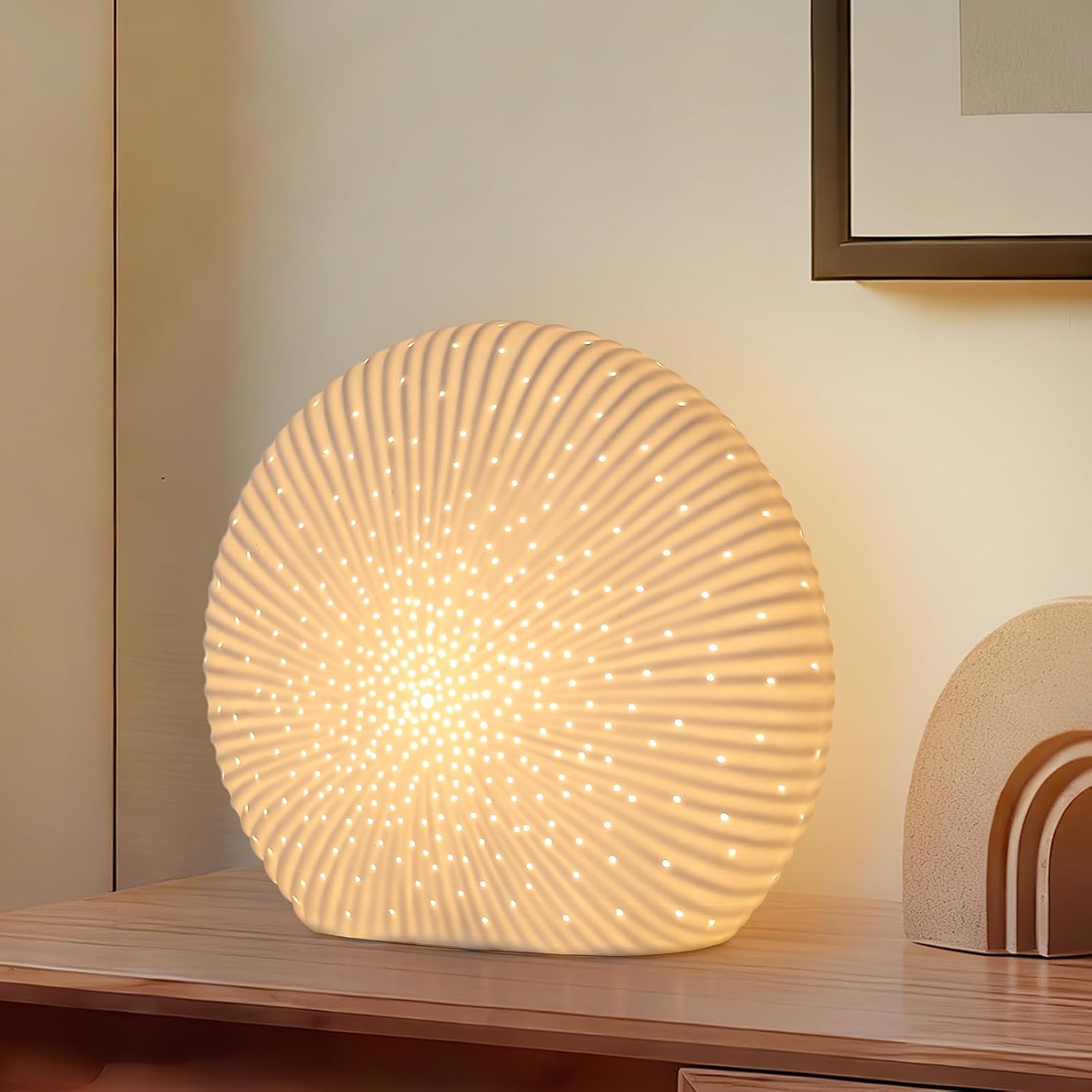 ZUIKAIG 10.5"Modern Ceramic Table Lamp, White bedside table lamp, night Lamp, Decorative Lamp, Ambient lighting, Artistic lamp, Suitable…