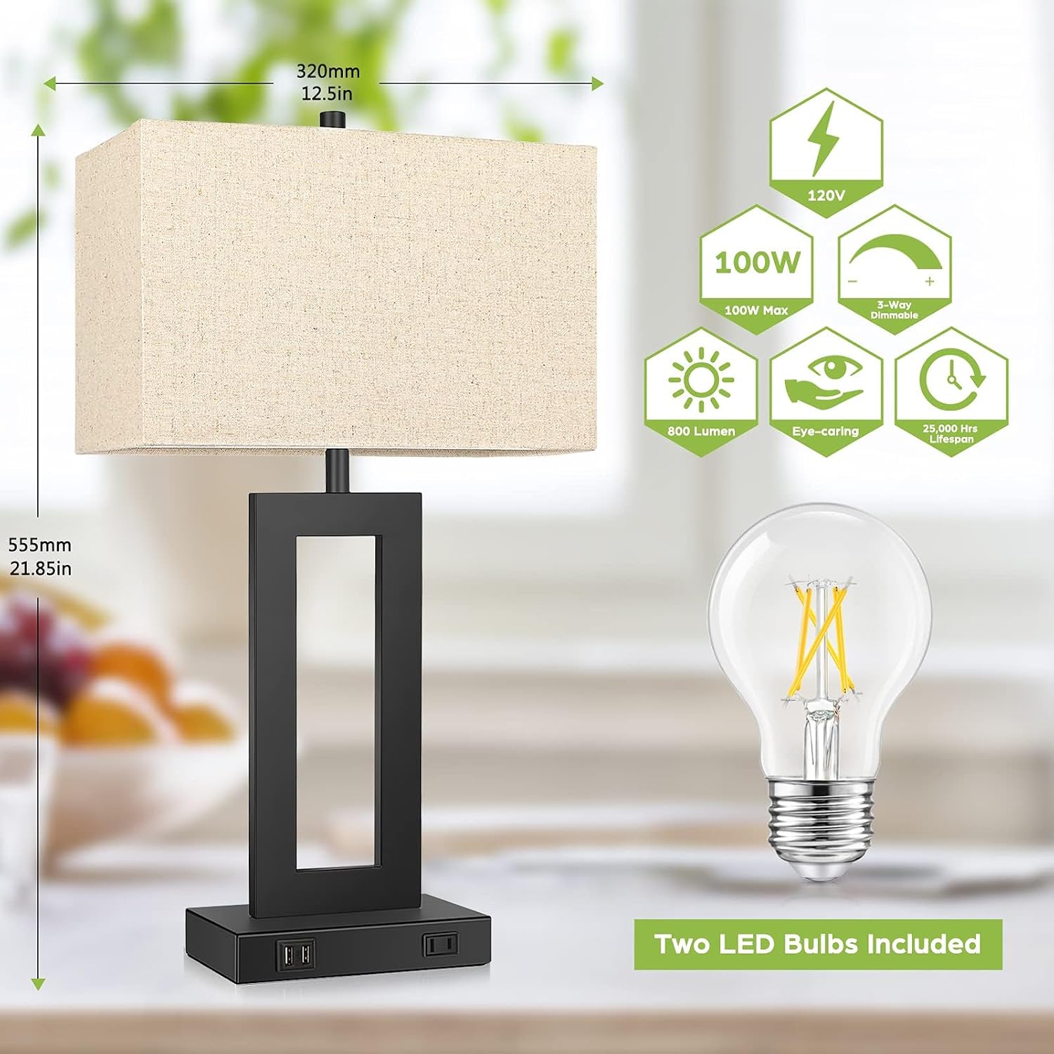 Tobusa Set of 2 Touch Control Table Lamp with 2 USB Ports, 3-Way Dimmable Modern Nightstand Lamp Sets Bedside Touch Desk Lamp with Fabric C…
