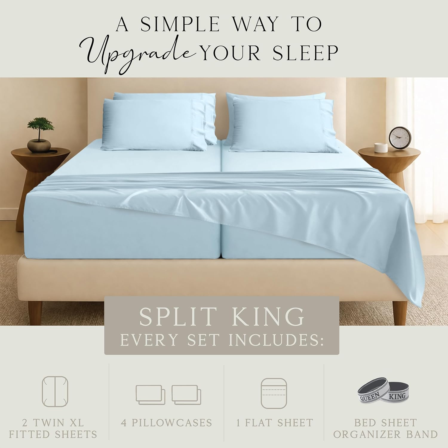 KARISSA MAE 7 Piece Pure Viscose from Bamboo Split King Size Sheet Set | 100% FSC Certified | Luxuriously Soft | Cooling | 18" Deep…