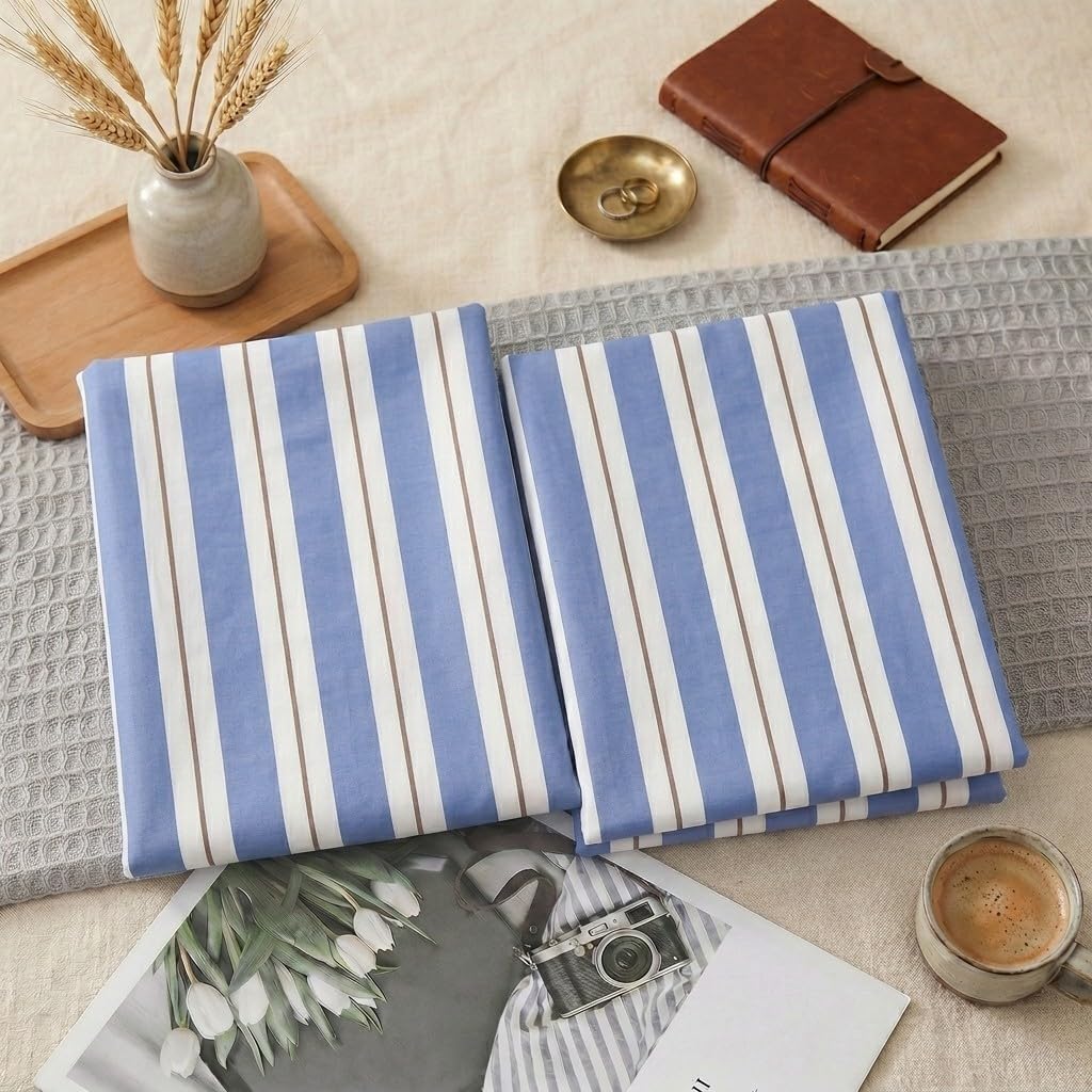 Merryword Blue and White Striped Pillowcases, King Size Pillowcases, 100% Cotton Pillow Cases, Soft Breathable Wide Stripes Pillow Covers,…
