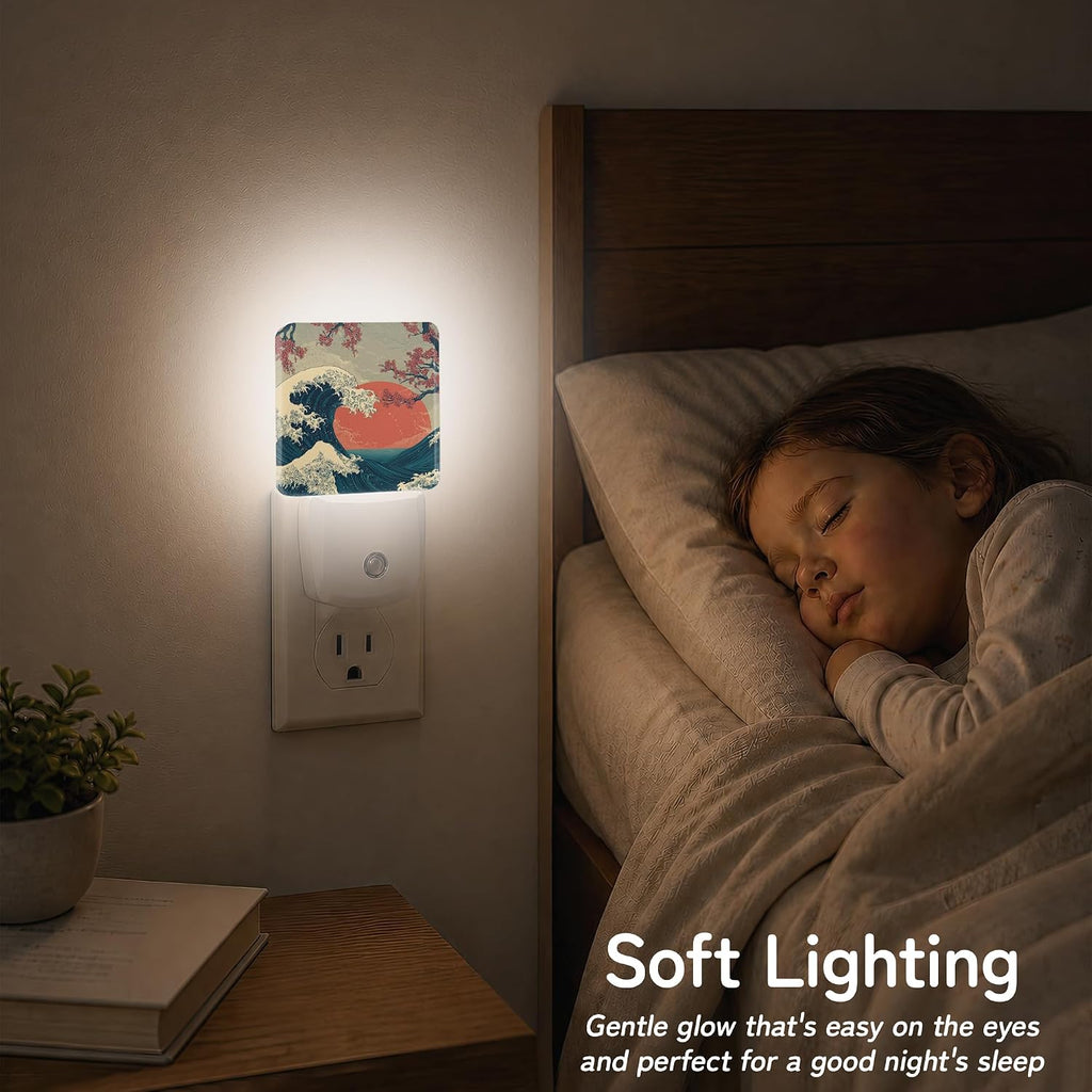 Night Light, Japanese Wave Cherry Night Lights Plug into Wall for Bedroom Bathroom Hallway Kitchen, Dusk to Dawn Sensor Decorative Gift…