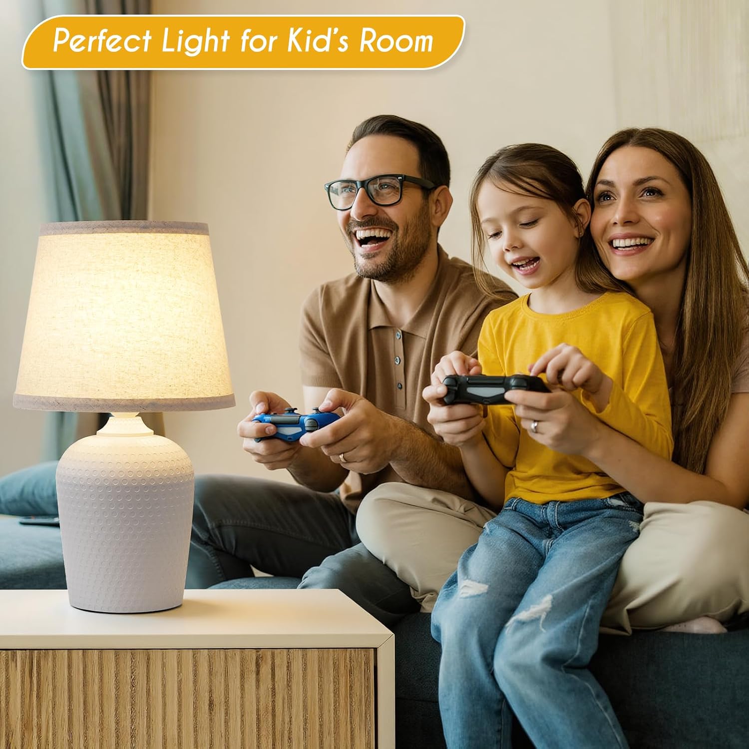 Sucolite 16'' Table Lamps Set of 2, Bedside Nightstand Lamps for Bedroom Kid’s Room, Cute Desk Lamps with Studded Texture Base for…