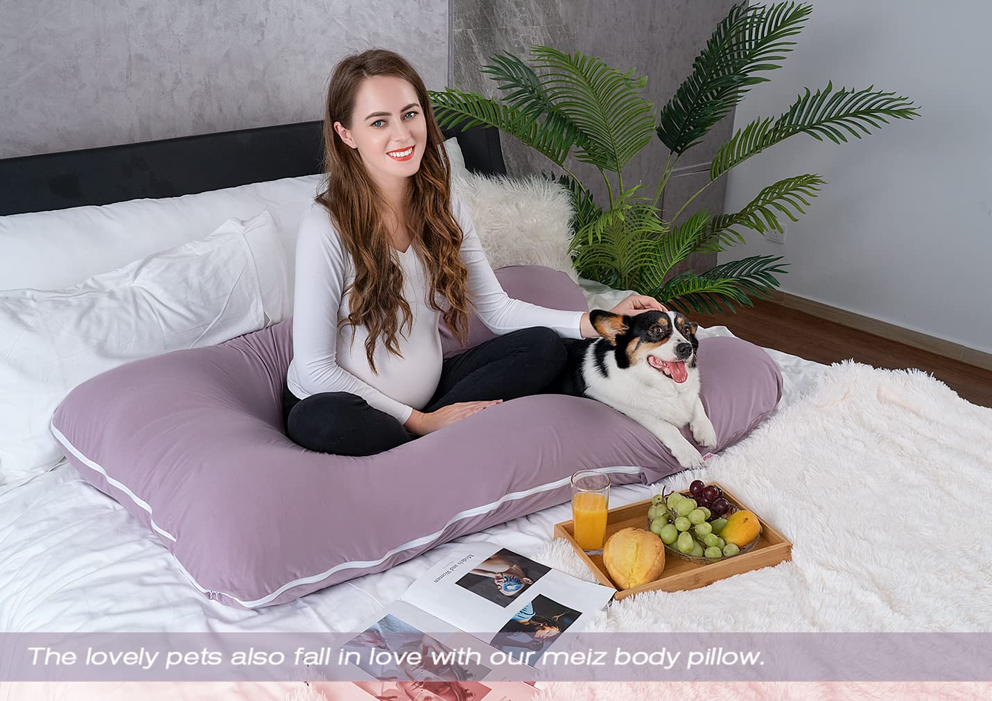 Meiz U Shaped Sleeping, Cooling 60‘’ Maternity Pillow for Pregnant Women with Jersey Cover, Purple 1 Count 60 Inch Cotton