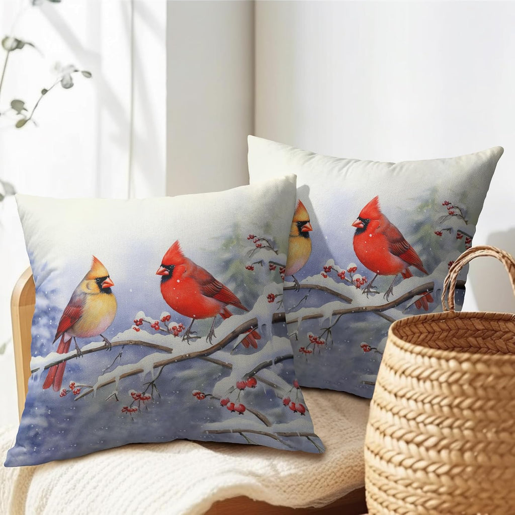 Granbey Cardinal Birds Throw Pillow Cover Winter Sweet Bird Pillowcase 22x22 Inch Set of 2 Christmas Holiday Cushion Covers for Home Patio…