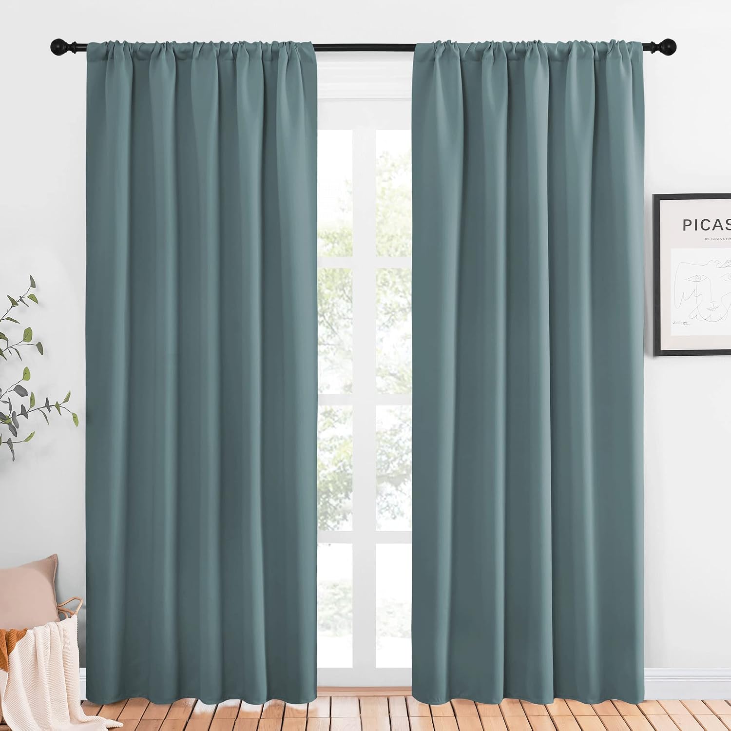 NICETOWN Greyish Blue Blackout Curtains Panels for Window, Thermal Insulated Rod Pocket Blackout Drapes/Draperies for Living Room (2…