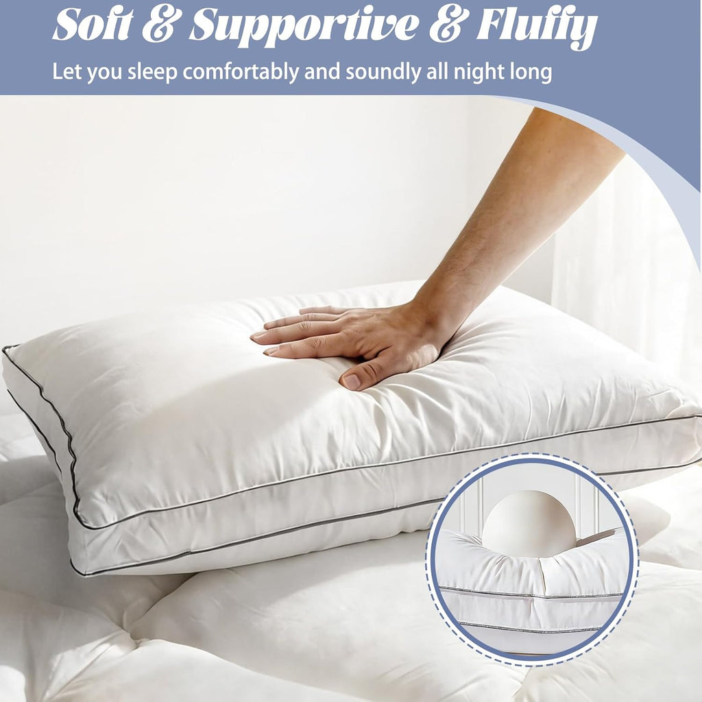 Luxury Goose Feather Down Pillow Standard Size Set of 2, Premium 3-Chamber Bed Pillows for Deep Sleep,900+ Fill Power,400 Count Cotton…