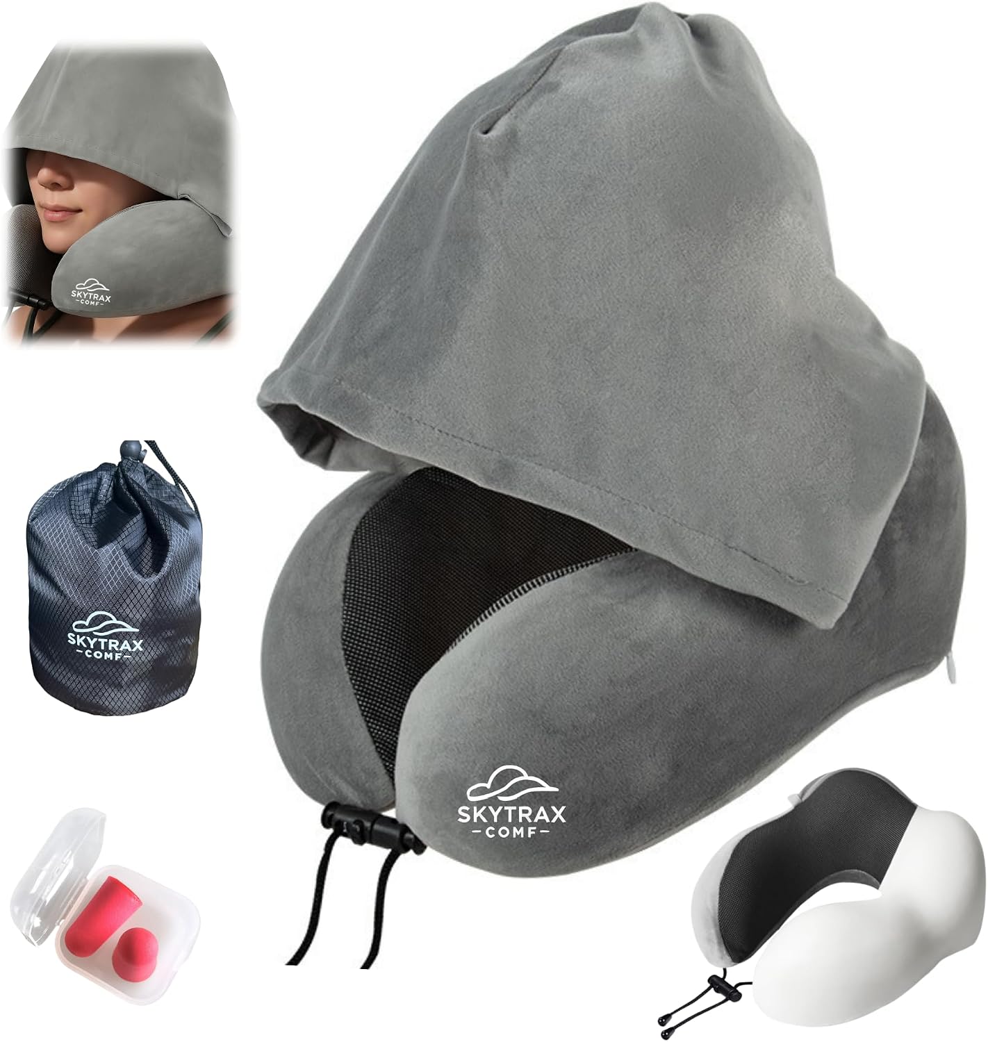 Travel Pillow with Extra Large Hood for Airplane Long Flights Privacy and Comfort Memory Foam with Velvet Cover for Road Trip Head&Neck…