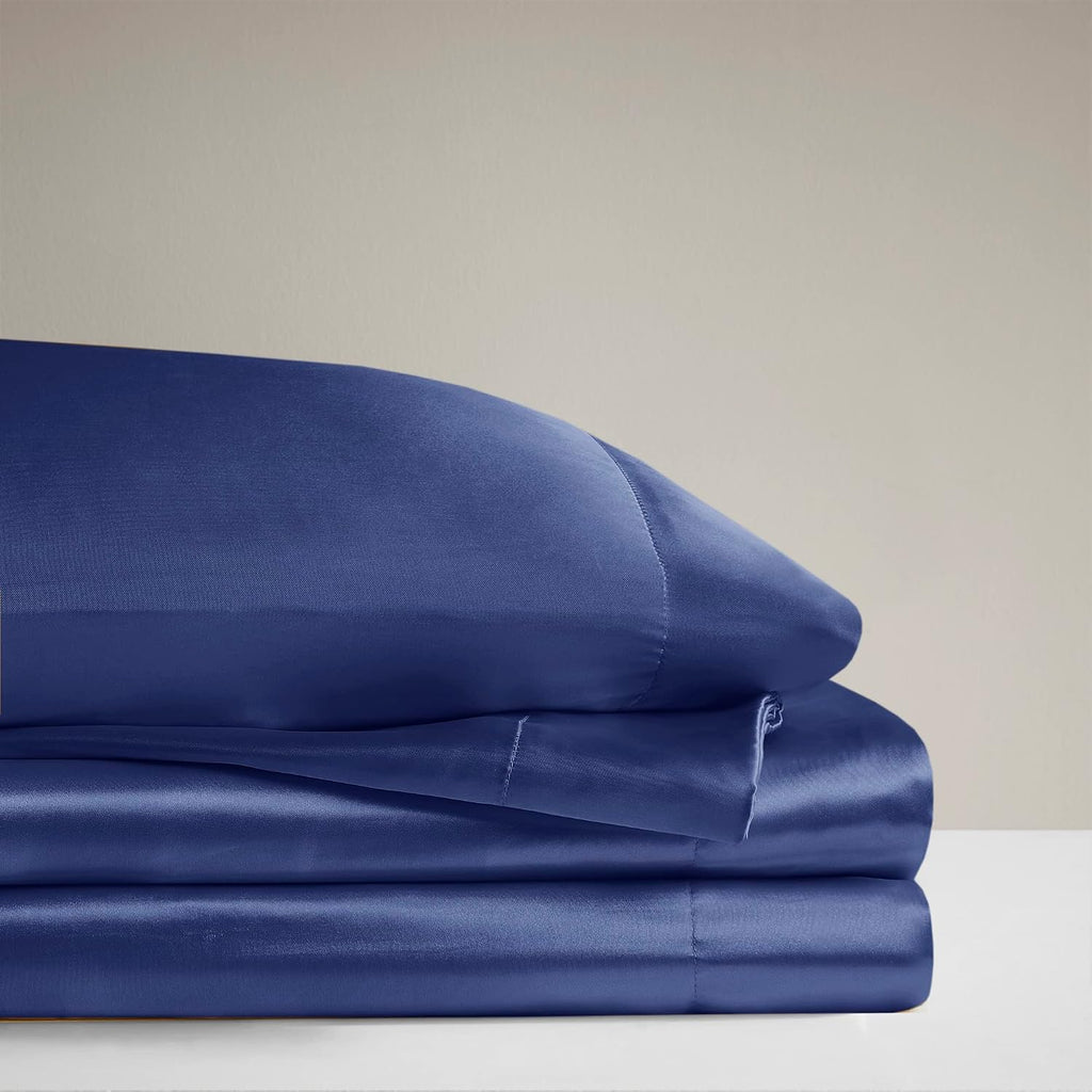 Madisonpark Madison Park Essentials Satin Sheet Set Luxury and Silky with Natural Sheen, Elastic 14" Pocket fits up to 16" Mattress, All Ar…