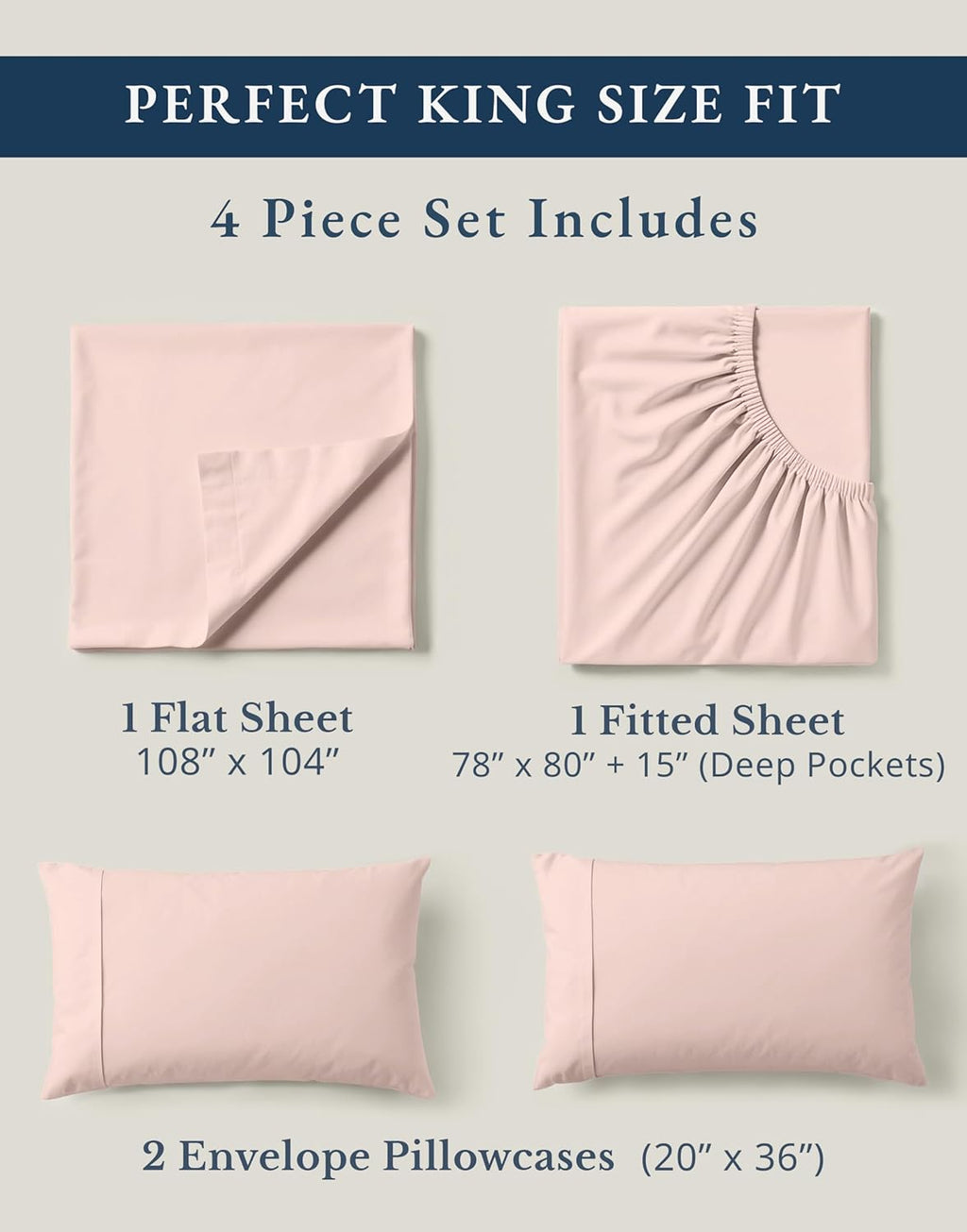 LaneLinen LANE LINEN 100% Organic Cotton King Size Sheets Set, Machine Washable Fully Elasticized Low Pill Fade Resistant Cotton Sheets, So…